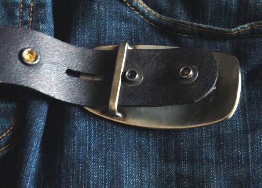 Blue Jean Belt Buckle, Silver & Denim, Unisex Accessories, Hand Forged Stainless Steel, Hypoallergenic Accessories, Buckle Fits 1.5" Belt