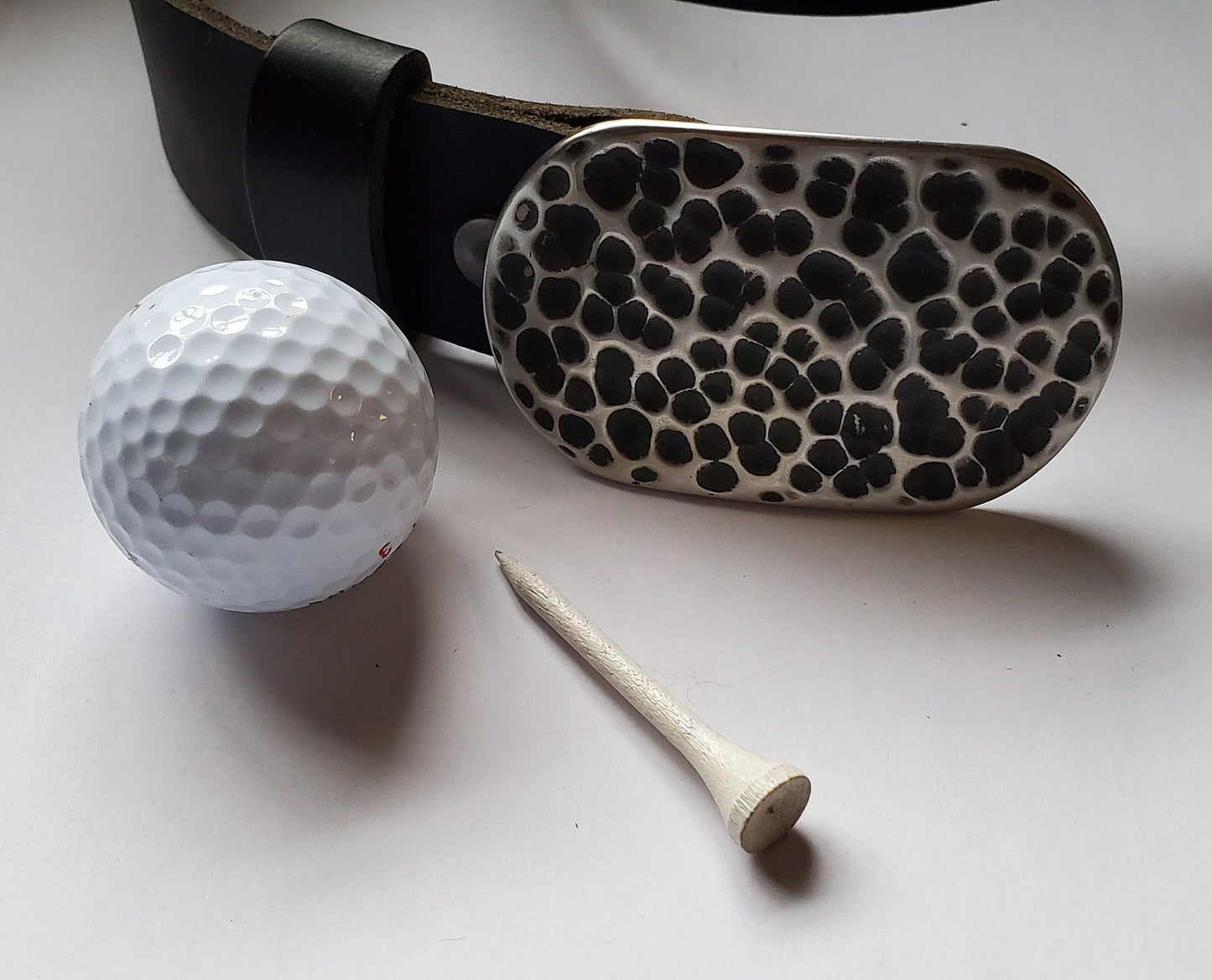 Hammered Golfer's Buckle & Belt, Unisex Belt Buckle, Father's Day or Mother's Day Gift, Golfer's Ultra Slim-Line Buckle fits 1-1/2" Belt