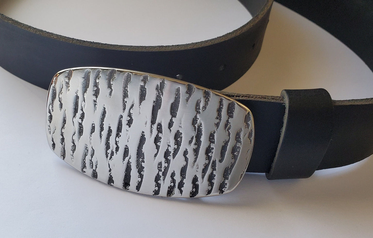 Blue Jean Belt and Buckle, Silver & Slate, Unisex Accessory Hand Forged Stainless Steel, Hypoallergenic Accessories, Buckle Fits 1.5" Belt
