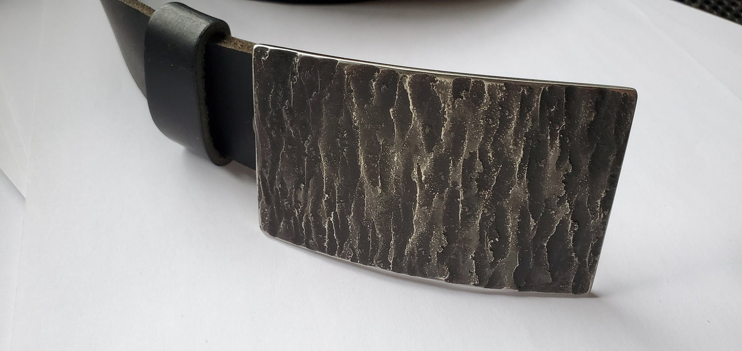 Belt and Buckle, Slate Belt Buckle Set for Jeans, Canadian Made, Hand Forged Stainless Steel Buckle with 1-1/2" Leather Belt w/Snaps