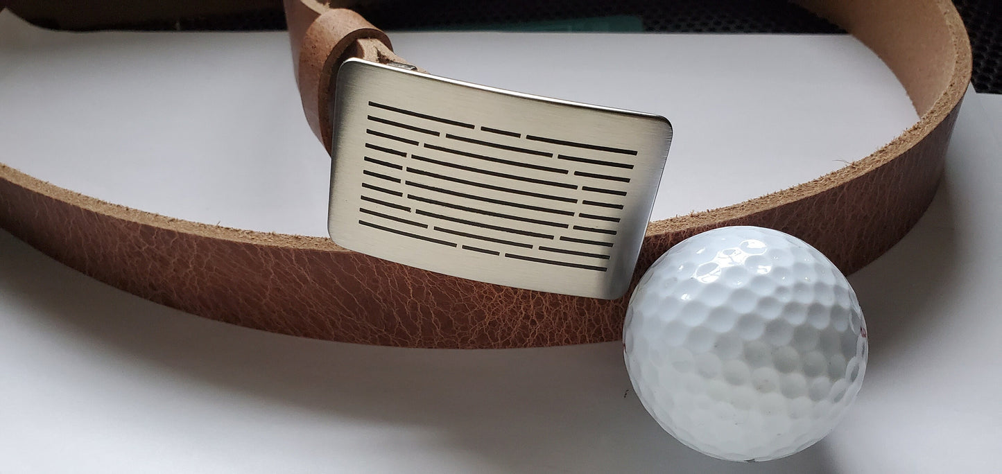 Golf Belt & Buckle, Golf Attire, Unisex Gift, Pro Golf Gift, Brushed Stainless Steel Golf Buckle w/ 1.25" Belt, Golfers Gifts, Golf Gift