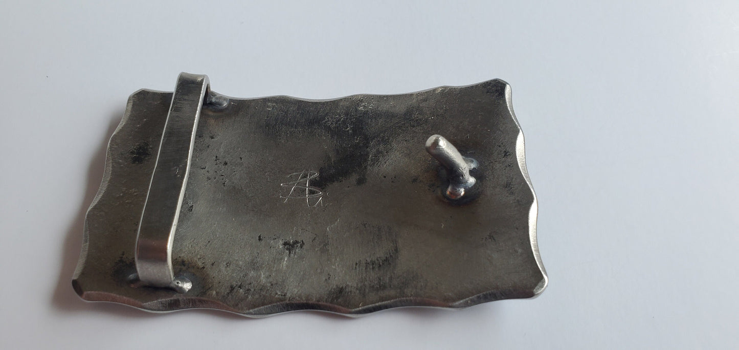 Belt & Buckle, Golfer's Gift, Hand Forged Stainless Steel Buckle and 1-1/2" Leather Belt, Ultra Slim-Line Design Made in Canada