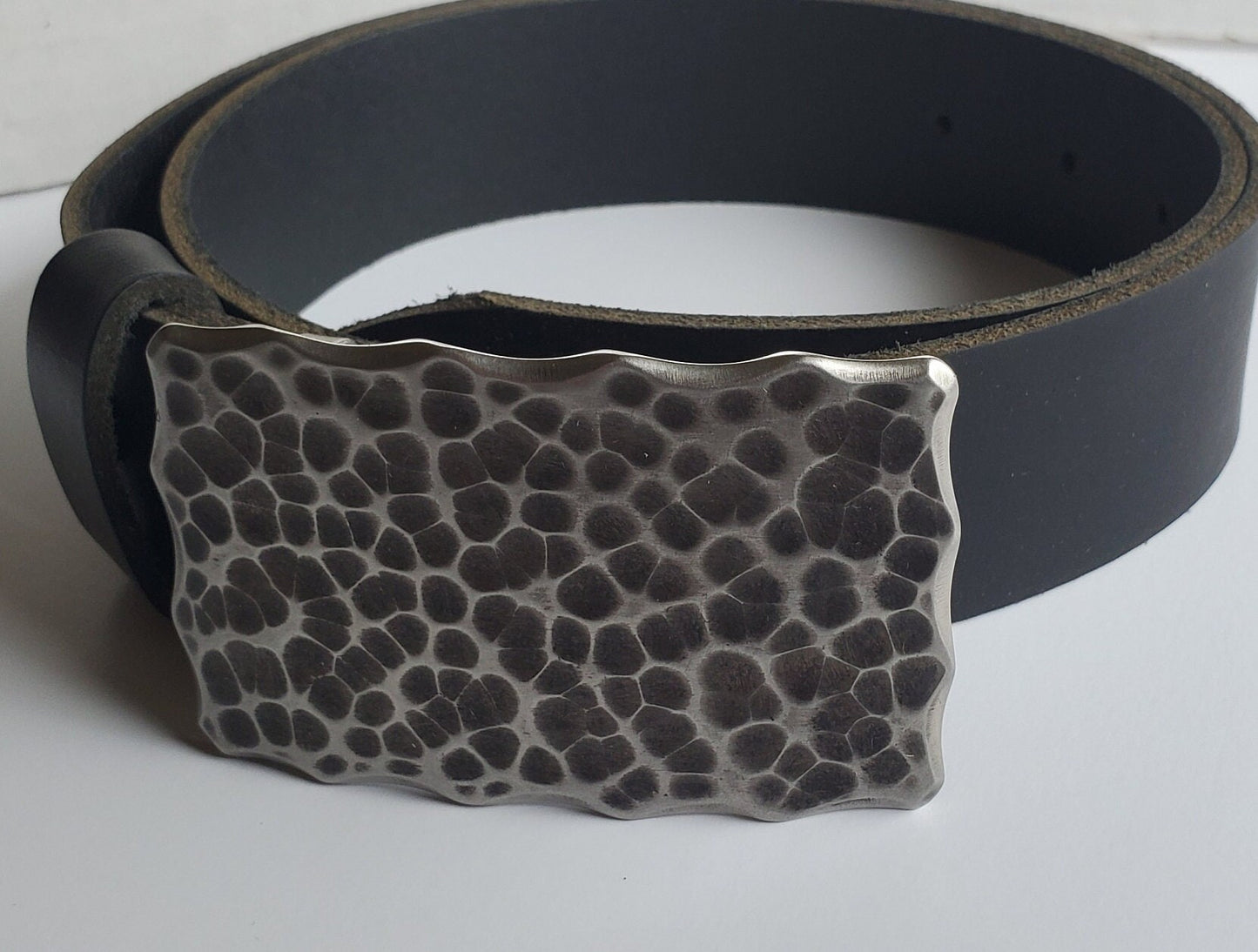 Belt & Buckle, Golfer's Gift, Hand Forged Stainless Steel Buckle and 1-1/2" Leather Belt, Ultra Slim-Line Design Made in Canada