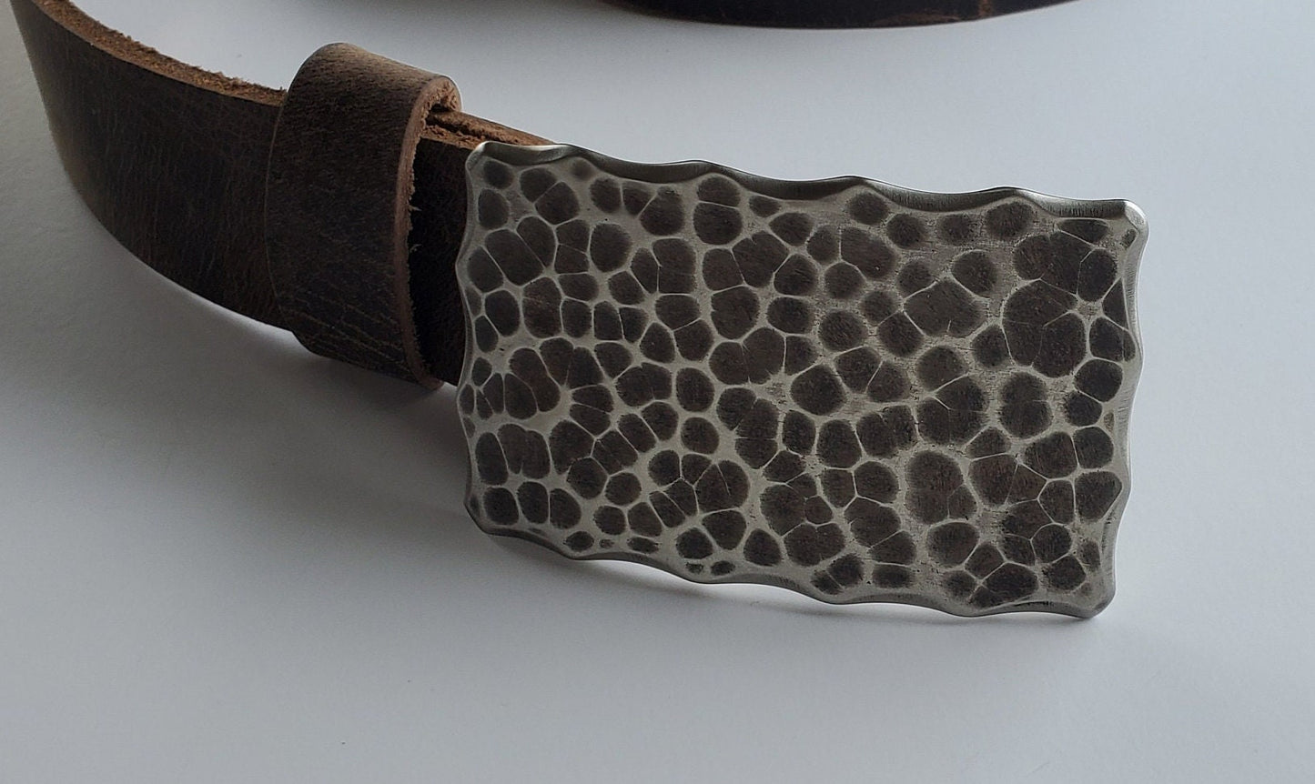 Belt & Buckle, Golfer's Gift, Hand Forged Stainless Steel Buckle and 1-1/2" Leather Belt, Ultra Slim-Line Design Made in Canada