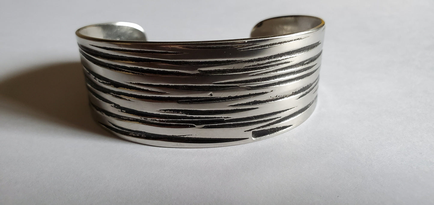 Unisex Wrist Cuff Silver & Black Bracelet Hypoallergenic Cuff Bracelet Hand Forged Stainless Steel Signed Original by Robert Aucoin