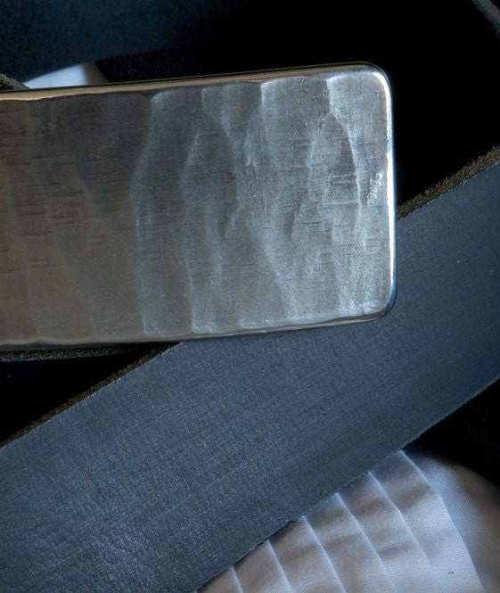 Silver Wood Grain Blue Jean Buckle, Men's Hypoallergenic Belt Buckle, Signed Original Stainless Steel Hand Forged Buckle for 1.5" Jean Belt