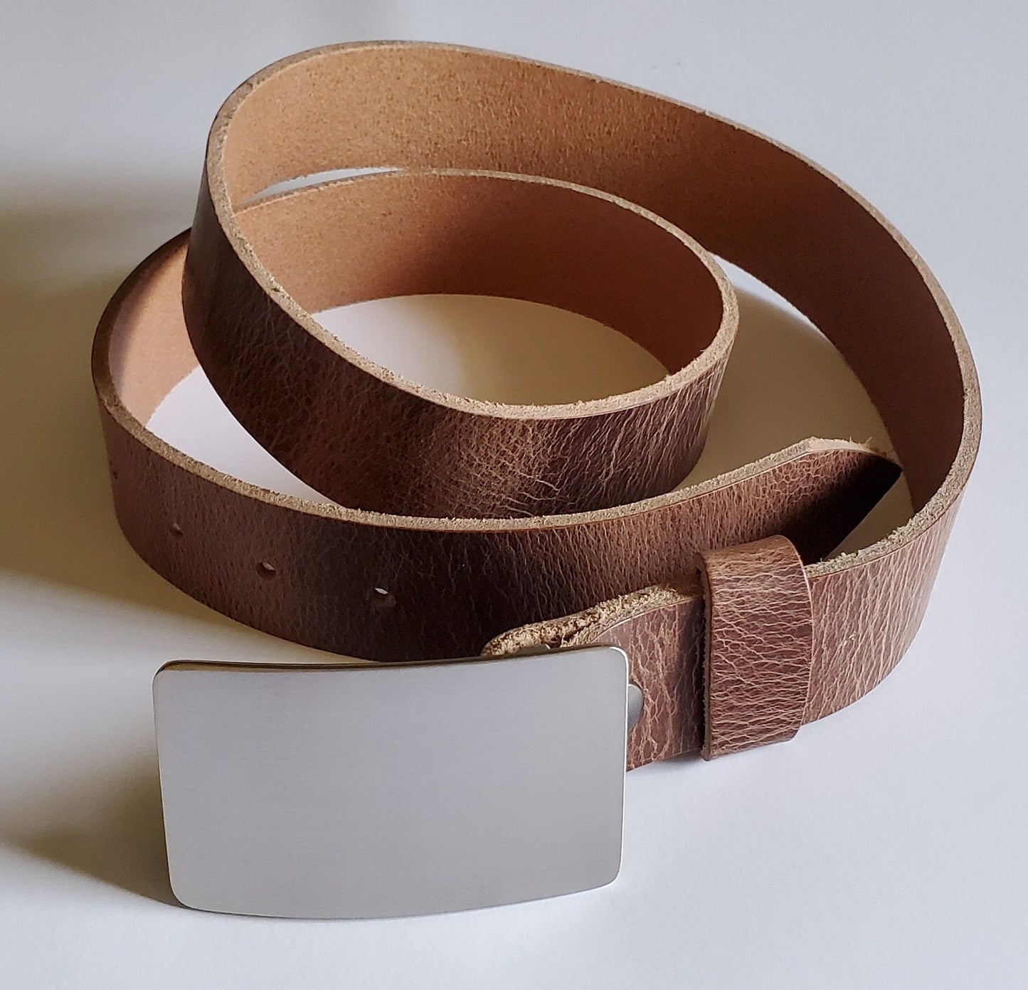 Brushed Stainless Steel Belt Buckle Silver or Straw Color Handcrafted Accessory Jean Buckle Hypoallergenic Buckle fits 1-1/2" Leather Belt