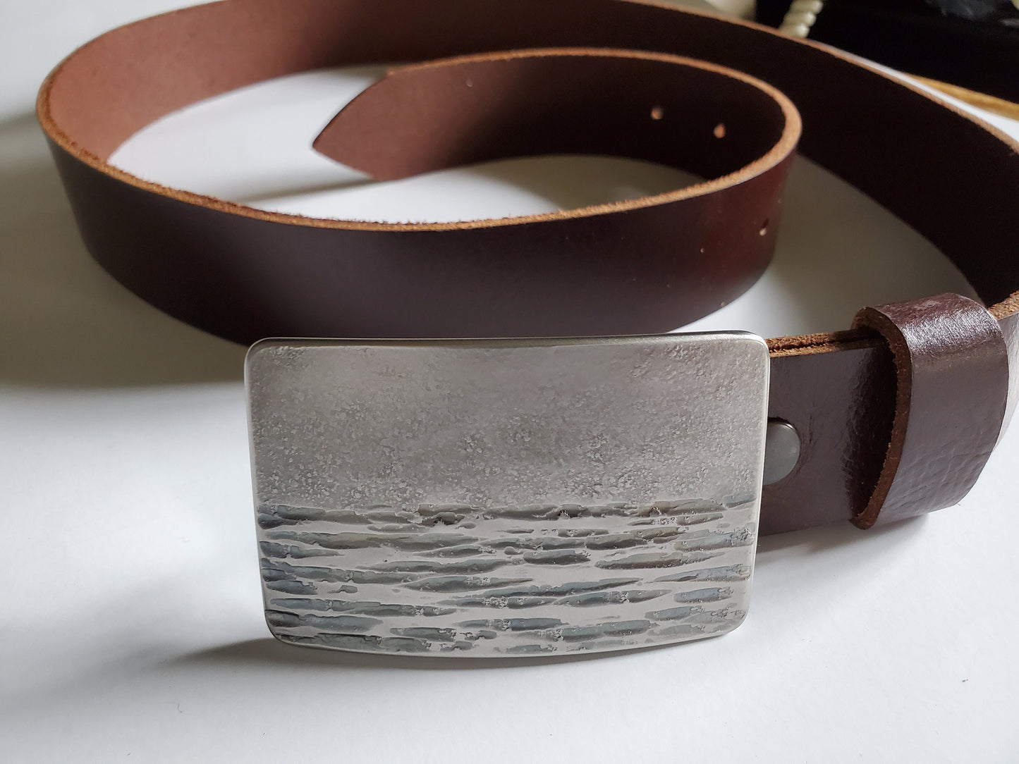 Belt and Buckle Canadian Landscape Silver or Bronze Forged Artisan Signed Stainless Steel Buckle Hypoallergenic For 1.5" Wide Belt for Jeans