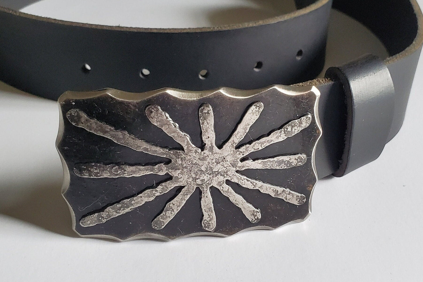 Sun Buckle & Belt Stainless Anniversary or Bronze Anniversary Gift Hand Forged Blue Jean Buckle Unisex Gift Buckle for 1.5" Leather Belt