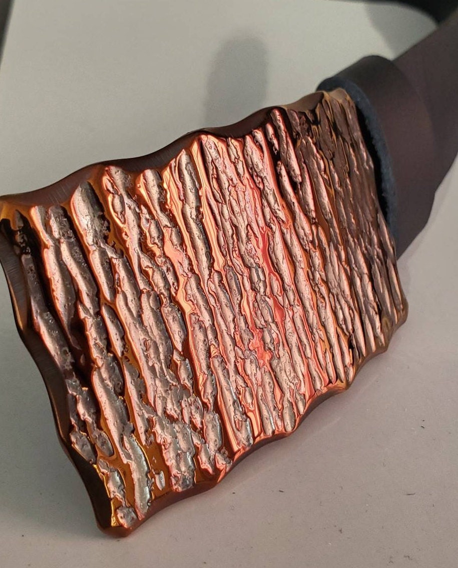 Belt and Buckle Hand Forged Texture Unisex Stainless Steel Buckle with Wavy Edge Signed Original Unisex Gift w/ Bag