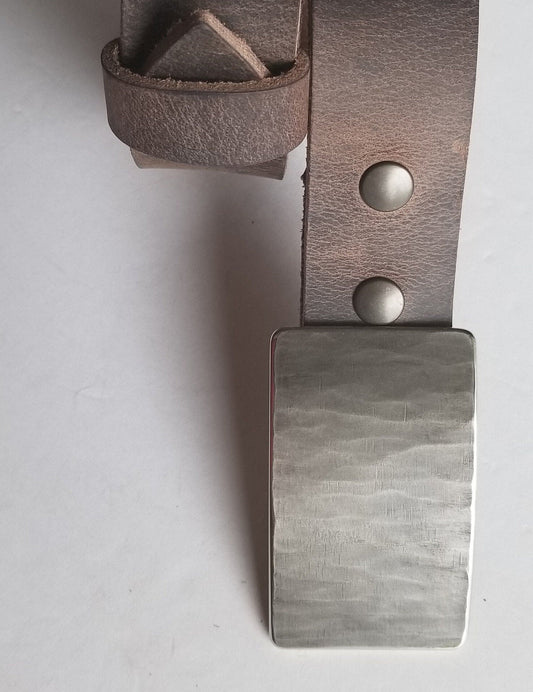 Belt & Buckle Set Silver Woodgrain Buckle and Belt Signed Original Hypo Allergenic Buckle w Leather Belt Jean Buckle and Belt w Snaps