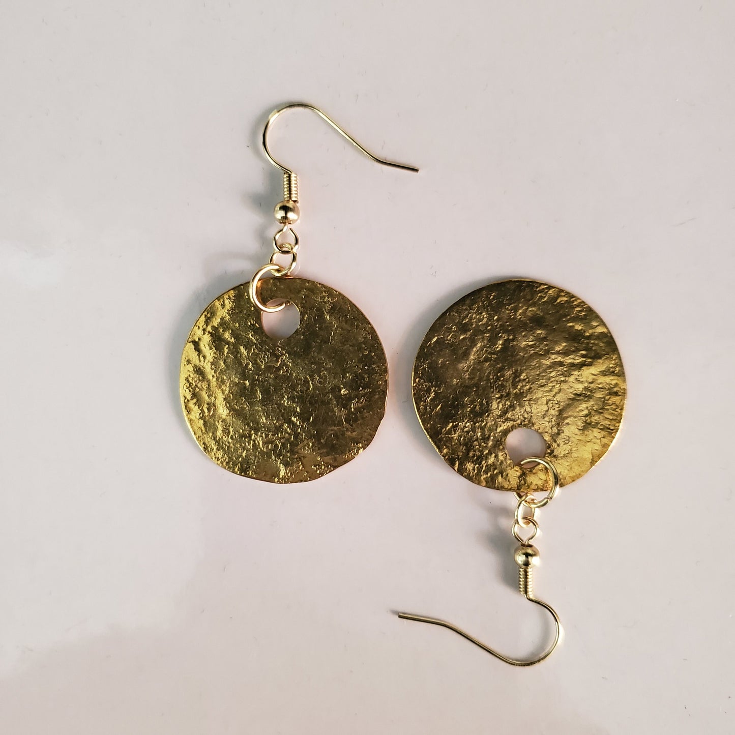 Anvil Textured Brass Earrings Hammered Ancient Gold Shepherd Hook Earrings w/ Bag Light Gold Earrings & Bag Stocking Stuffers Unisex Gifts