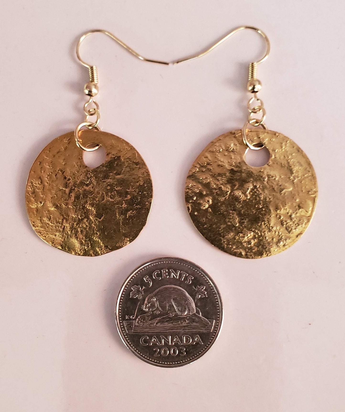 Anvil Textured Brass Earrings Hammered Ancient Gold Shepherd Hook Earrings w/ Bag Light Gold Earrings & Bag Stocking Stuffers Unisex Gifts