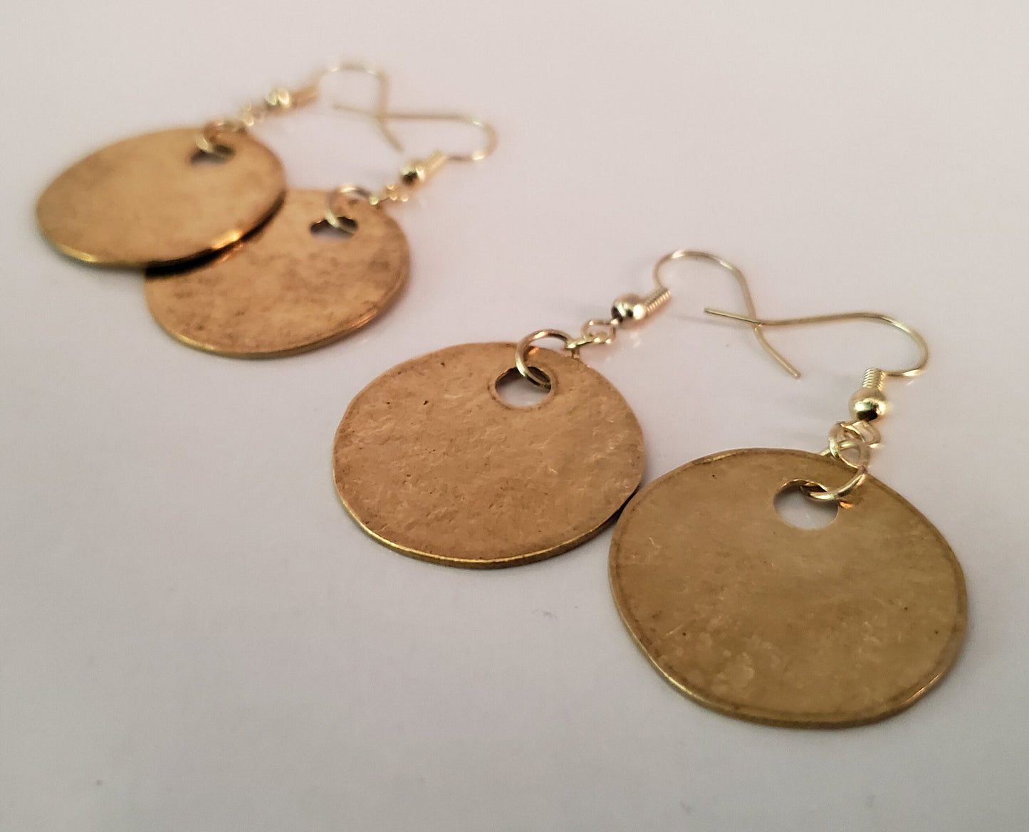 Anvil Textured Brass Earrings Hammered Ancient Gold Shepherd Hook Earrings w/ Bag Light Gold Earrings & Bag Stocking Stuffers Unisex Gifts
