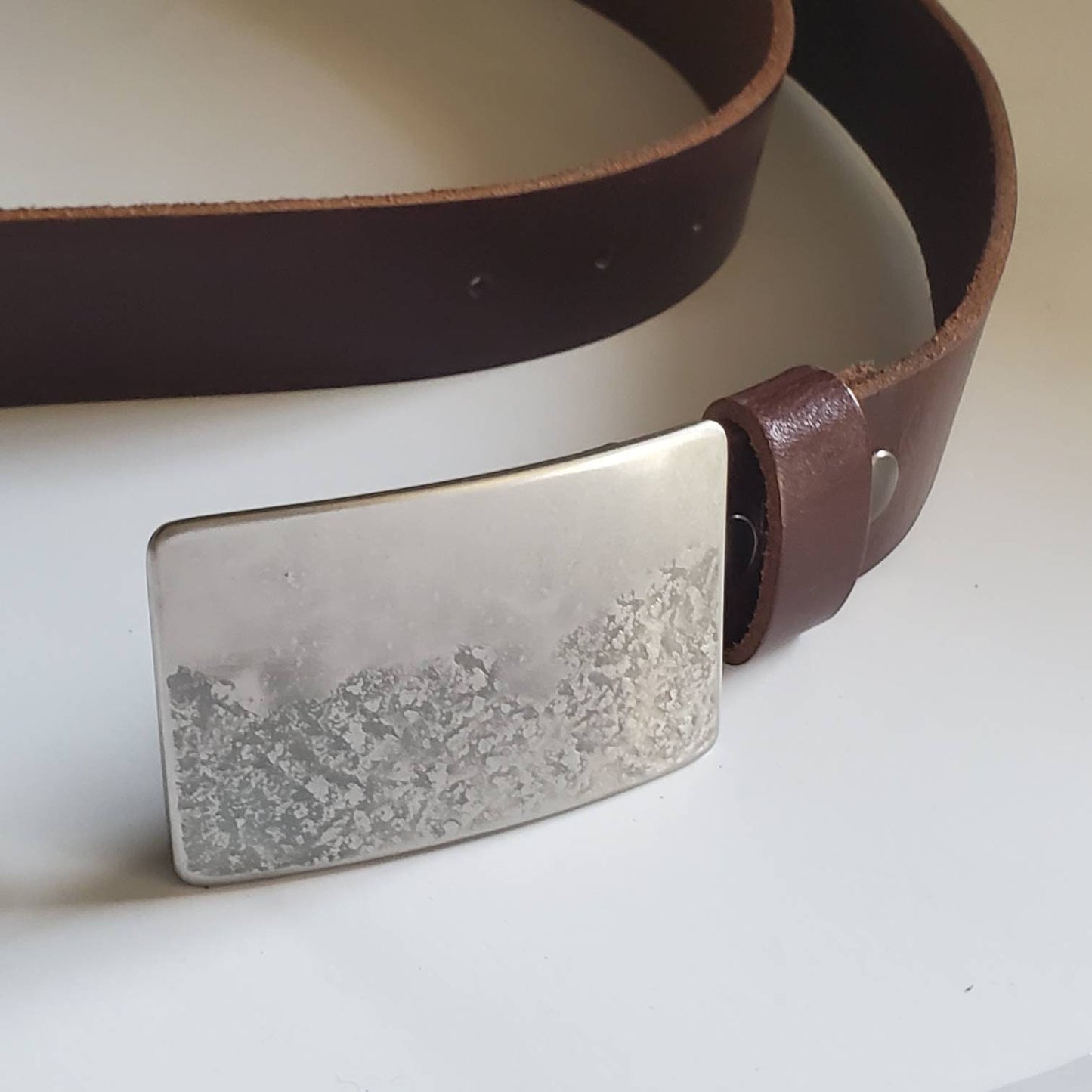 Landscape Belt Buckle for Jeans Hiker's Gift Signed Original by Aucoin Stainless Steel Gift, Hypoallergenic Buckle for Leather Snap Belt