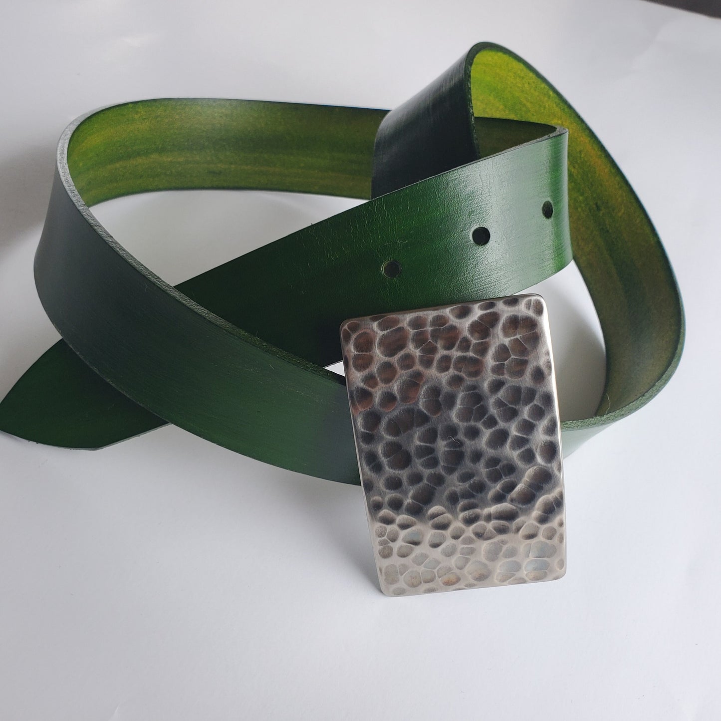 Golf Buckle & Belt Golf Wear Silver Golf Buckle and Green Belt Set Hypoallergenic Buckle Hand Forged Solid Stainless Steel w/ 1.5" Belt