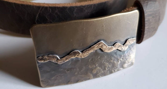 Belt Buckle, Hand Forged Landscape,Stainless Steel & Bronze Overlay, Hypoallergenic Accessories, Buckle fits 1.5" Belt for Blue Jeans