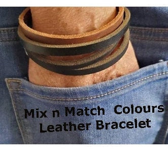 Stocking Stuffer, Unisex Leather Bangle, Stackable Leather Bracelet, Stainless Clasp, Leather Cuffs, Hand Dyed Stackable Bracelet & Gift Bag