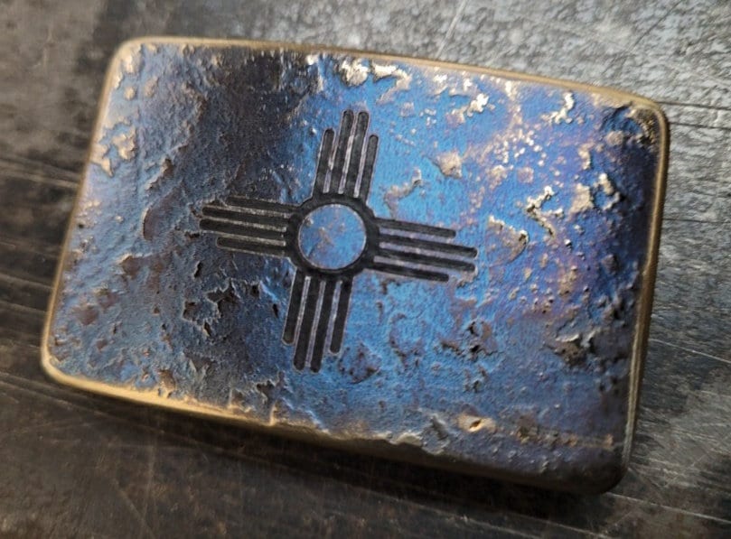 Zia Belt Buckle For Jeans New Mexico Buckle Etched Buckle Hand Forged Buckle Zia Buckle Zia Belt Buckle fits 1.5" Leather Belt for Jeans