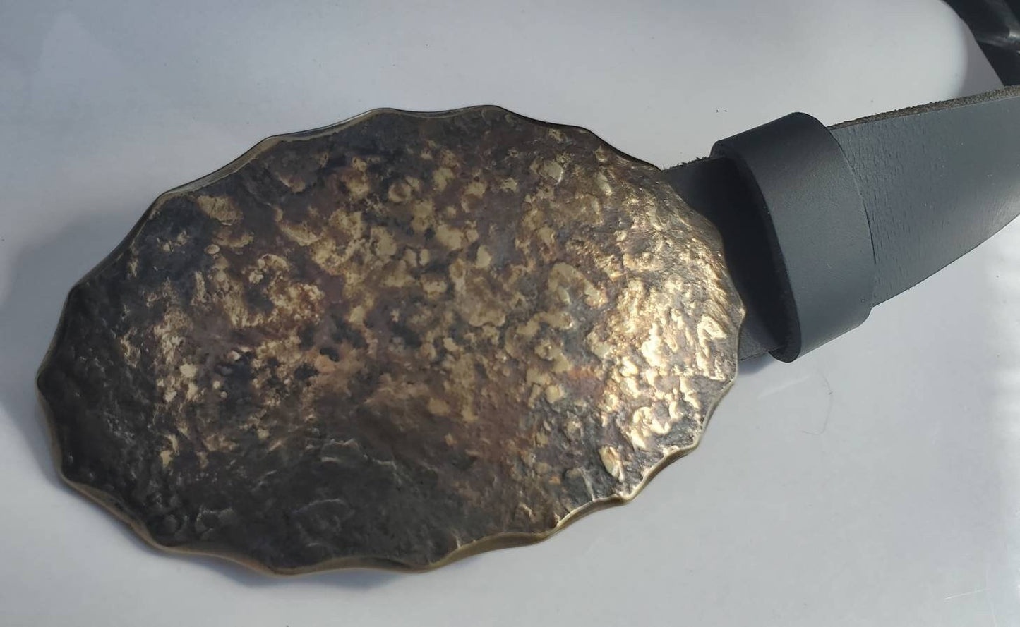 Oversized Belt & Buckle, Oval Hand Forged, Unisex Statement Piece, Hypoallergenic Buckle, Stainless Steel, Western Wear w/ 1.5" Jean Belt