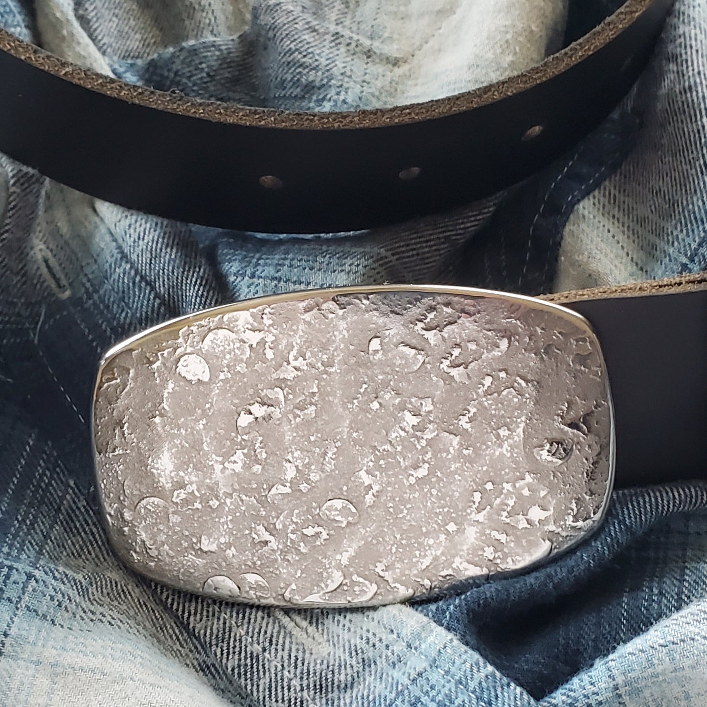Unisex Belt Buckle & Leather Belt - Hand Forged Work Wear - Solid Stainless Steel - Western Wear or City Slicker Fits 1-1/2" Leather Belt