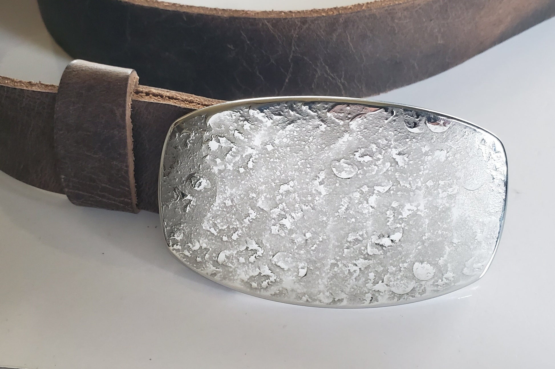 Unisex Belt Buckle & Leather Belt - Hand Forged Work Wear - Solid Stainless Steel - Western Wear or City Slicker Fits 1-1/2" Leather Belt