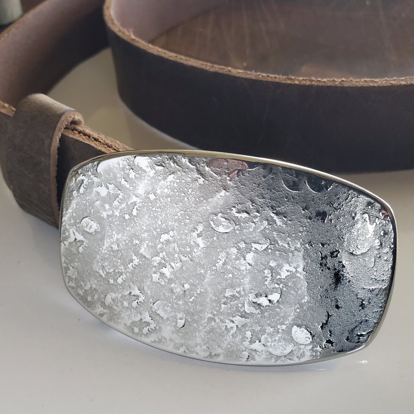 Unisex Belt Buckle & Leather Belt - Hand Forged Work Wear - Solid Stainless Steel - Western Wear or City Slicker Fits 1-1/2" Leather Belt