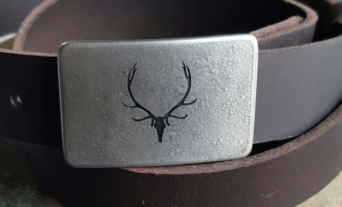 Belt & Buckle Elk Buckle Outdoor Gear Stainless Steel Buckle and Belt Father's Day Buckle Hunting Buckle Canadian and 1.5" Leather Belt