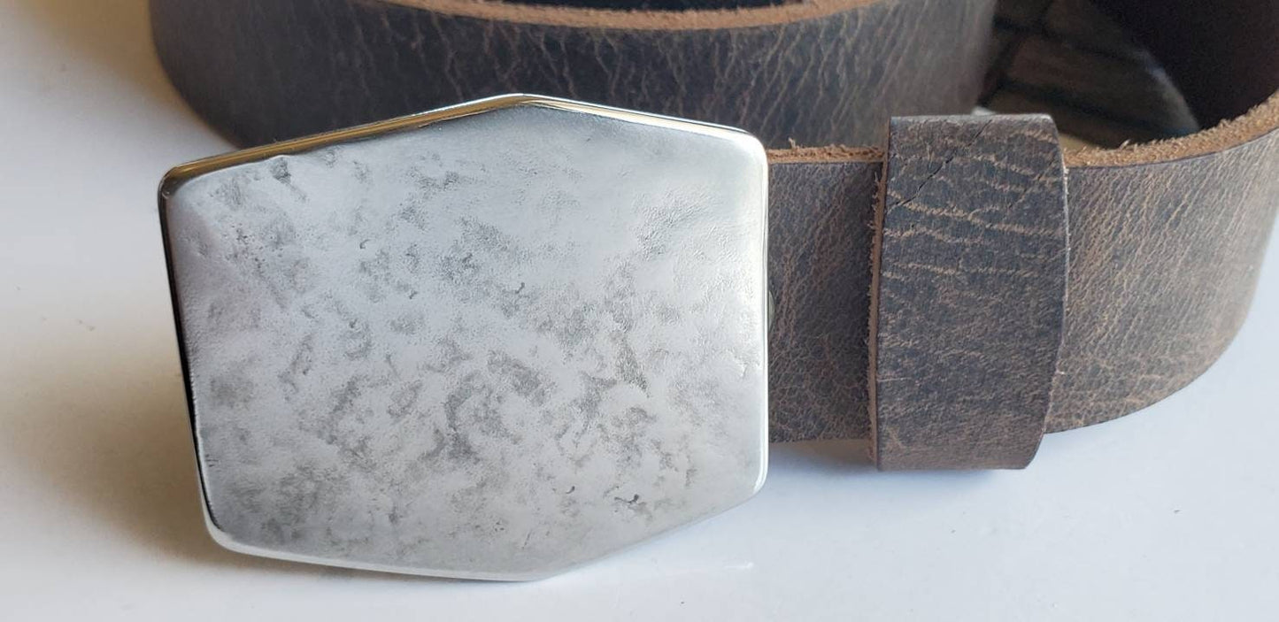 Hexagon Buckle & Belt, Unisex Buckle and Leather Belt, Hypoallergenic Buckle, Stainless Steel, Canadian Buckle and Leather Belt for Jeans