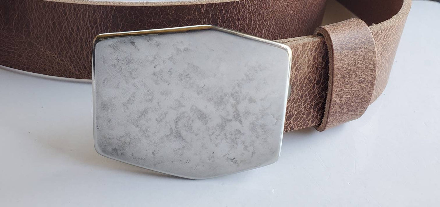 Hexagon Buckle & Belt, Unisex Buckle and Leather Belt, Hypoallergenic Buckle, Stainless Steel, Canadian Buckle and Leather Belt for Jeans