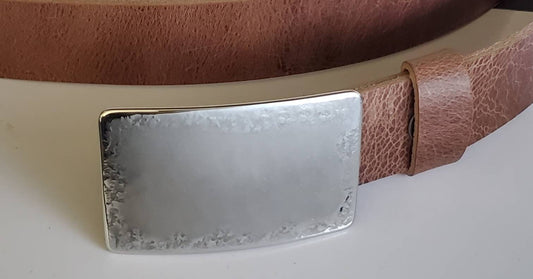 Belt & Buckle Set, Classic Silver/ Gold Buckle w/ Anvil Textured Frame, Stainless Steel Buckle and 1.5" Leather Belt with Snaps for Jeans