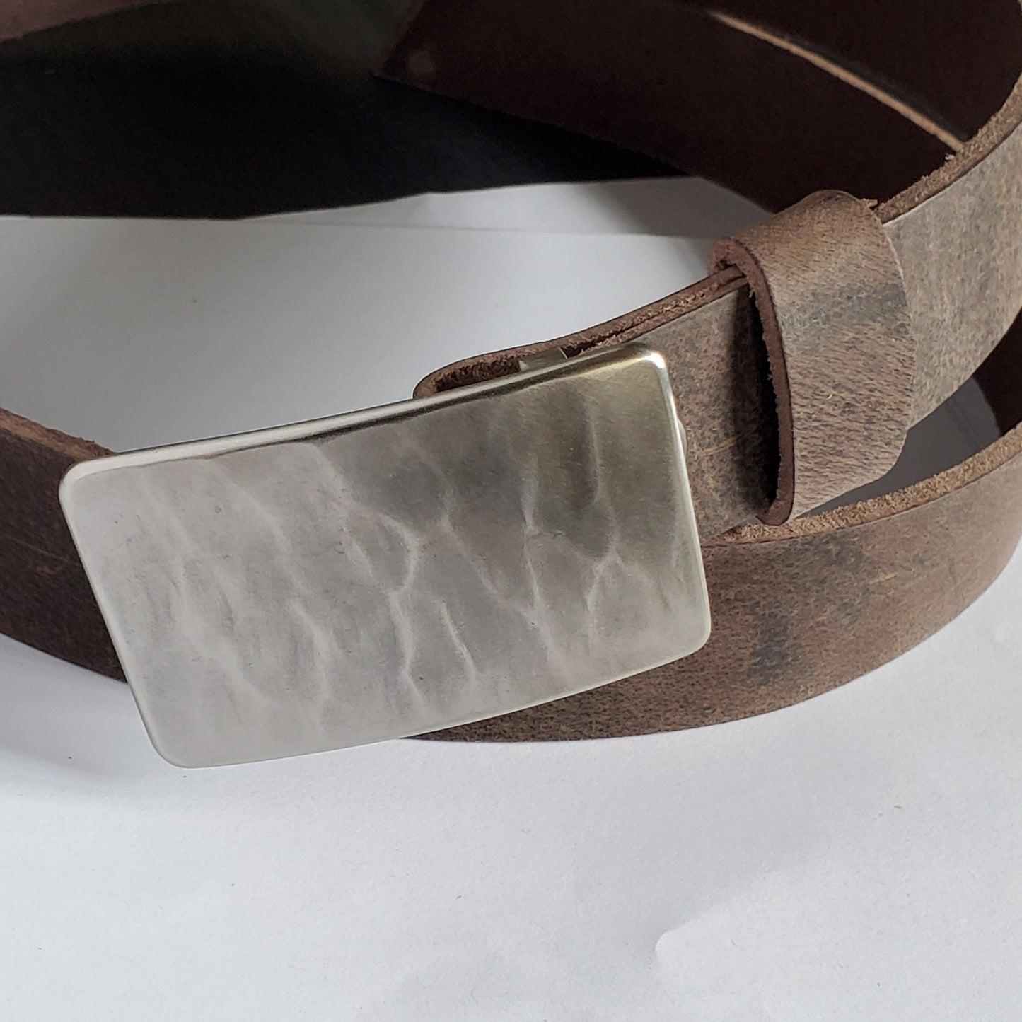 Dress Belt & Buckle SET, Canadian Wood Grain, Silver Suit Buckle and Belt, Hand Forged Stainless Steel 1.25" Belt For Suits, Gift Bag Incl.