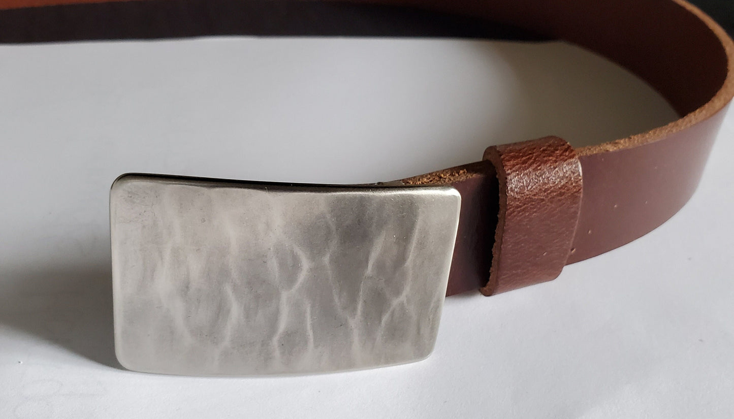 Dress Belt & Buckle SET, Canadian Wood Grain, Silver Suit Buckle and Belt, Hand Forged Stainless Steel 1.25" Belt For Suits, Gift Bag Incl.