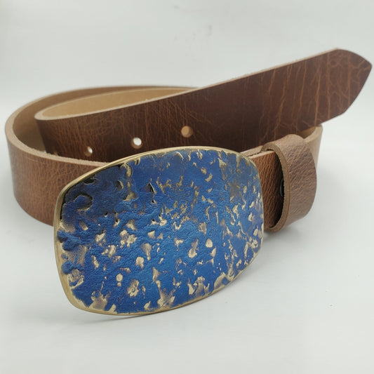 Blue Jean Buckle, Belt Buckle, Hand Forged, Blue Gold or Blue Silver, Signed Original, Stainless Steel Buckle for Jeans, Gifts for Guys