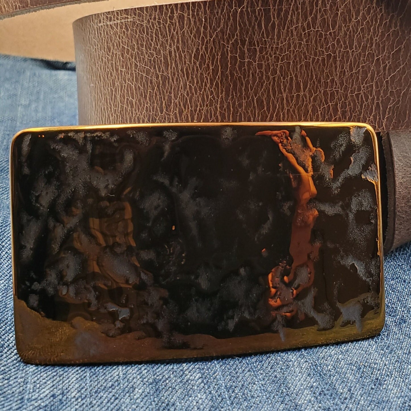 Orange Belt Buckle Hypoallergenic Textured Belt Buckle Solid Stainless Steel Buckle Hand Forged Accessories Signed Original Jean Buckle