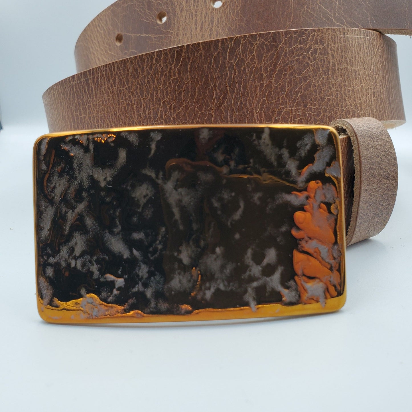 Orange Belt Buckle Hypoallergenic Textured Belt Buckle Solid Stainless Steel Buckle Hand Forged Accessories Signed Original Jean Buckle