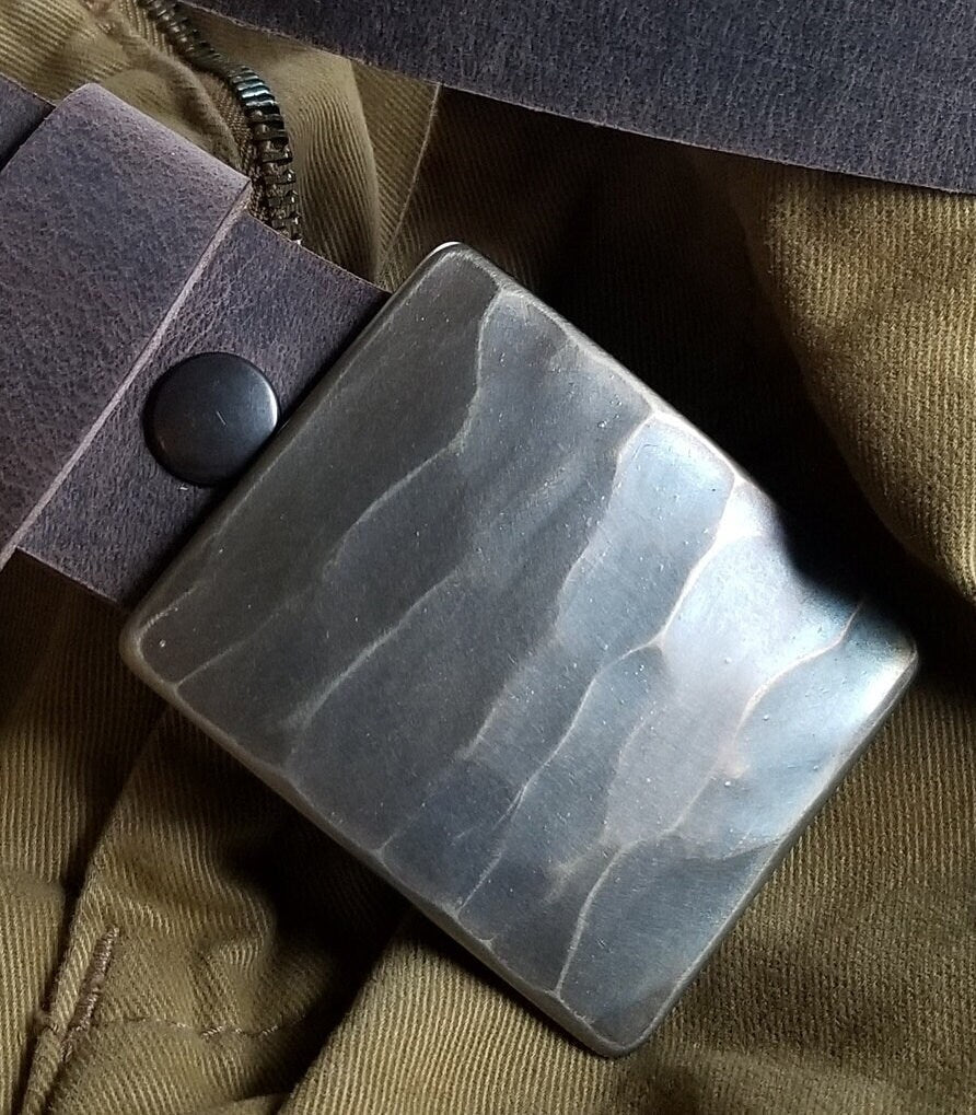 Small Square Buckle For Jeans Square Bronze Wood Grain Belt Buckle Silver Woodgrain Buckle Unisex Gifts Forged Stainless and 1.5" Belt