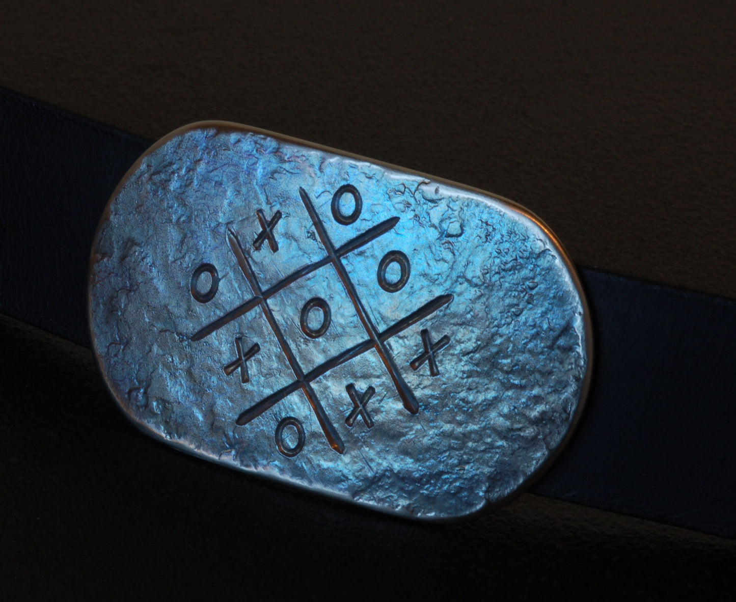 Games Night Gift X and 0, Tic Tac Toe, Kisses and Hugs Anniversary Buckle Blue, Bronze, Silver Buckle Stainless Steel Buckle and 1.5" Belt