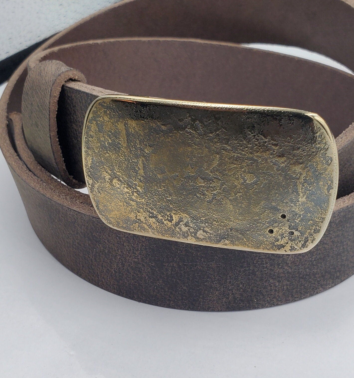 Belt & Buckle for Suits, Anvil Textured Belt Buckle, Hand Forged "dirty gold" Stainless Steel Buckle For Suits, Gift for Him, Dress Belt