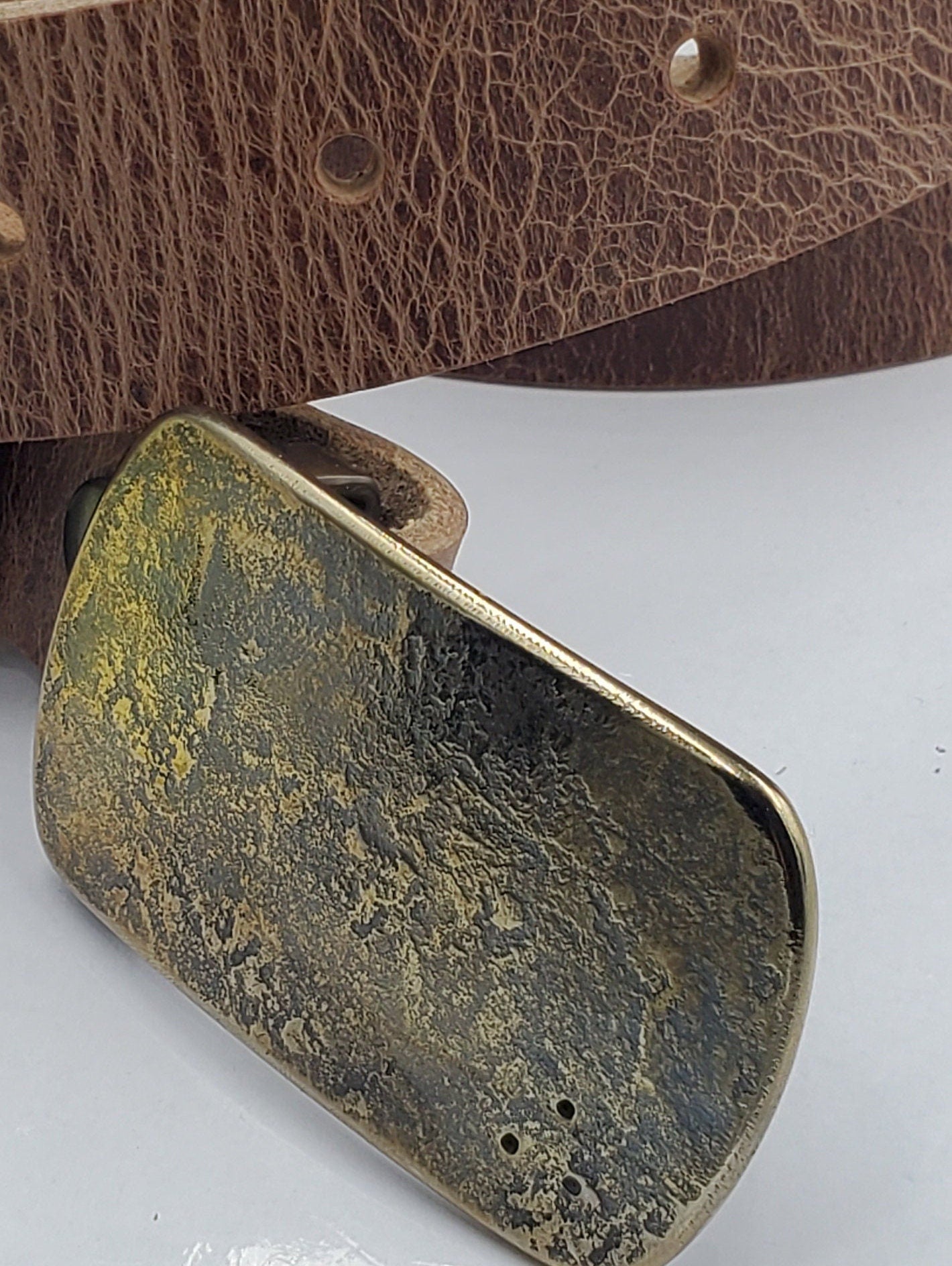 Belt & Buckle for Suits, Anvil Textured Belt Buckle, Hand Forged "dirty gold" Stainless Steel Buckle For Suits, Gift for Him, Dress Belt