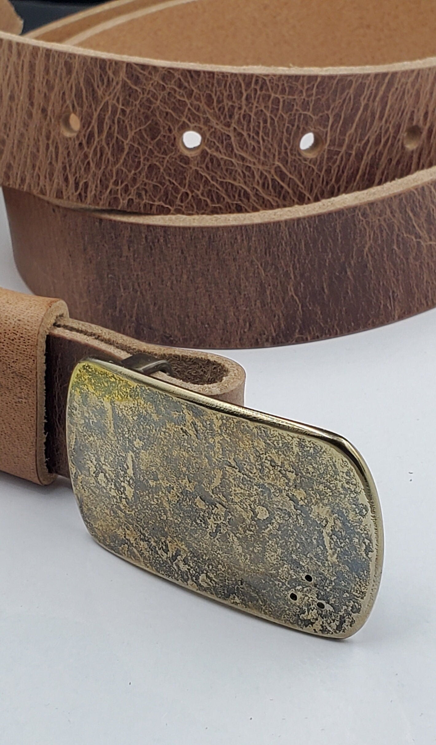 Belt & Buckle for Suits, Anvil Textured Belt Buckle, Hand Forged "dirty gold" Stainless Steel Buckle For Suits, Gift for Him, Dress Belt