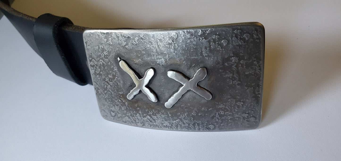 Belt Buckle Silver or Bronze Customized Belt Buckle Personalized Gift Lover's Gift X and O Gift Unisex Buckle for 1.5" Leather Belt