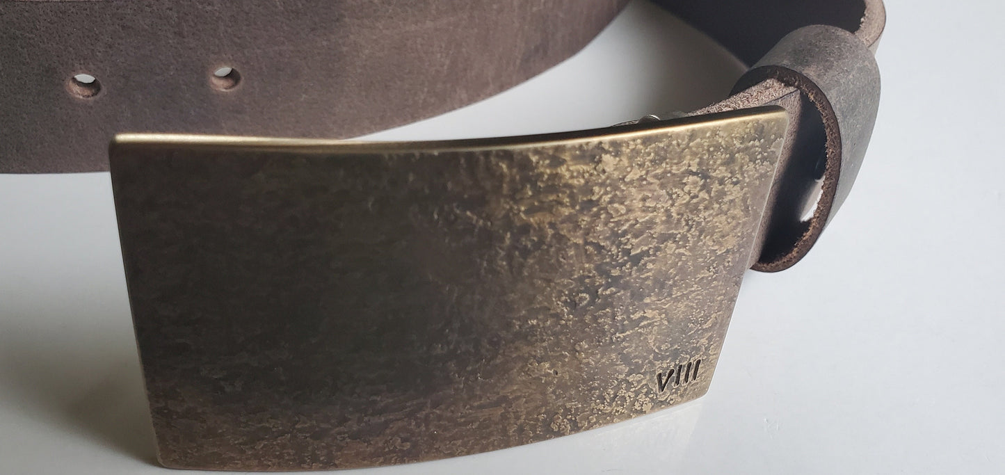 8th Anniversary Gift, Belt & Buckle Set For Jeans, Customized Gifts, Personalized Gift, Tally or Roman Numeral Buckle with Leather Belt