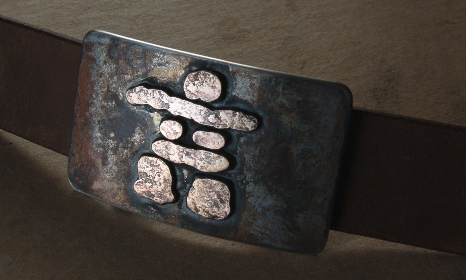 Inuit Art Inuksuk Belt Buckle Hand Forged Rustic Bronze Inukshuk Stainless Steel Signed Original Fits 1-1/2" Wide Belt for Jean