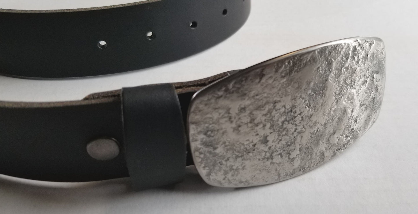 UniSex Blue Jean Belt Buckle Hand Forged Blue Gold, Silver or Blue & Silver Signed Original Stainless Steel Buckle Gifts for Guys or Gals