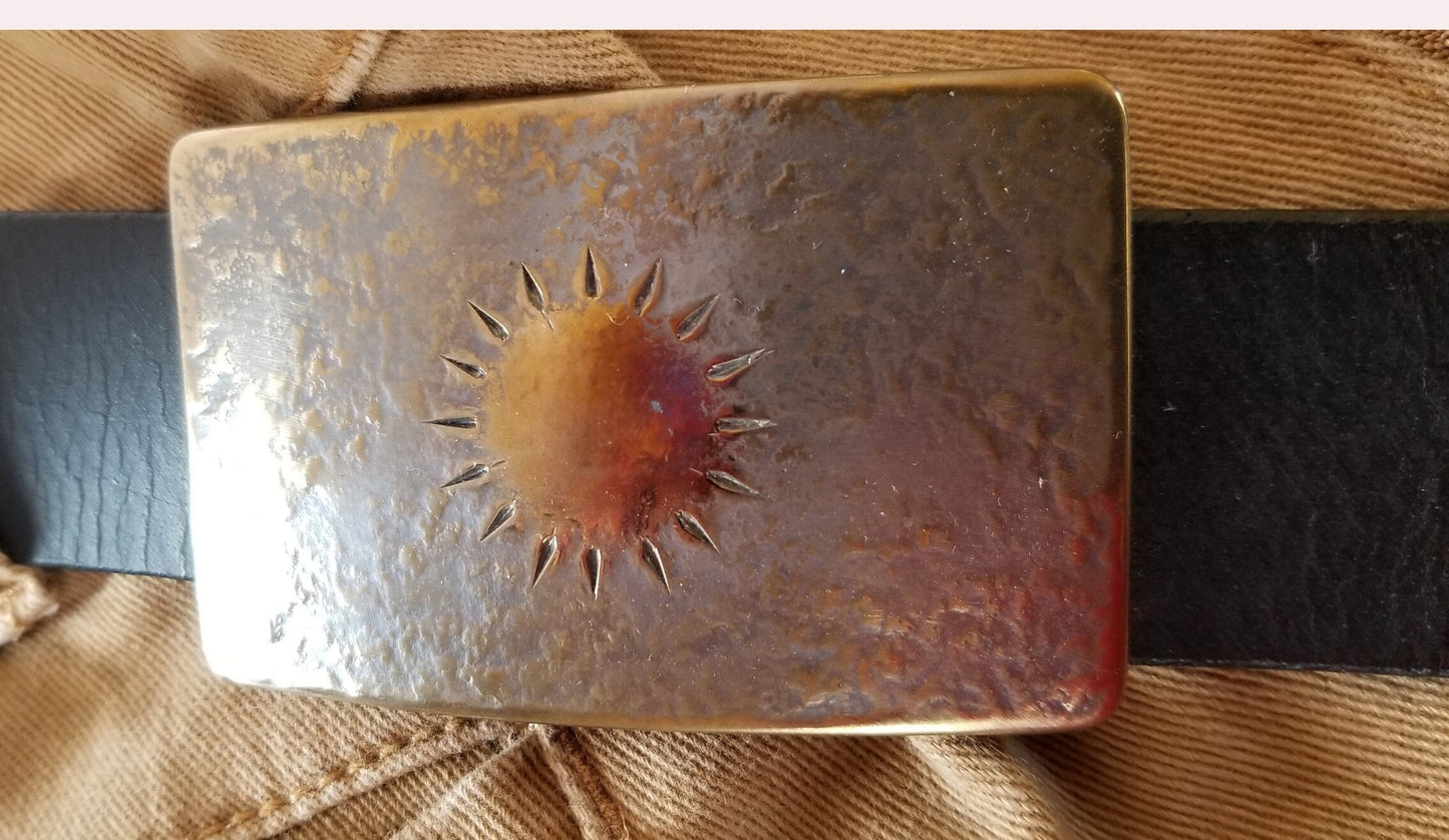 SUN Buckle Sunburst Hand Forged Unisex Buckle Handmade Gift Hypoallergenic Accessory Stainless Buckle For 1.5" Jean Belt Various Colors