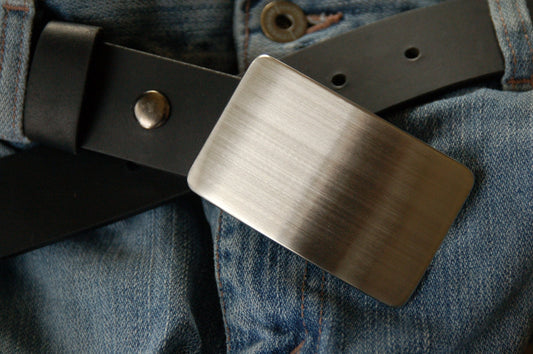 Jean Belt Buckle ~ Hypoallergenic Silver Brushed Stainless Belt Buckle ~ Canadian Accessories ~ Signed Original Buckle for 1.5" Leather Belt
