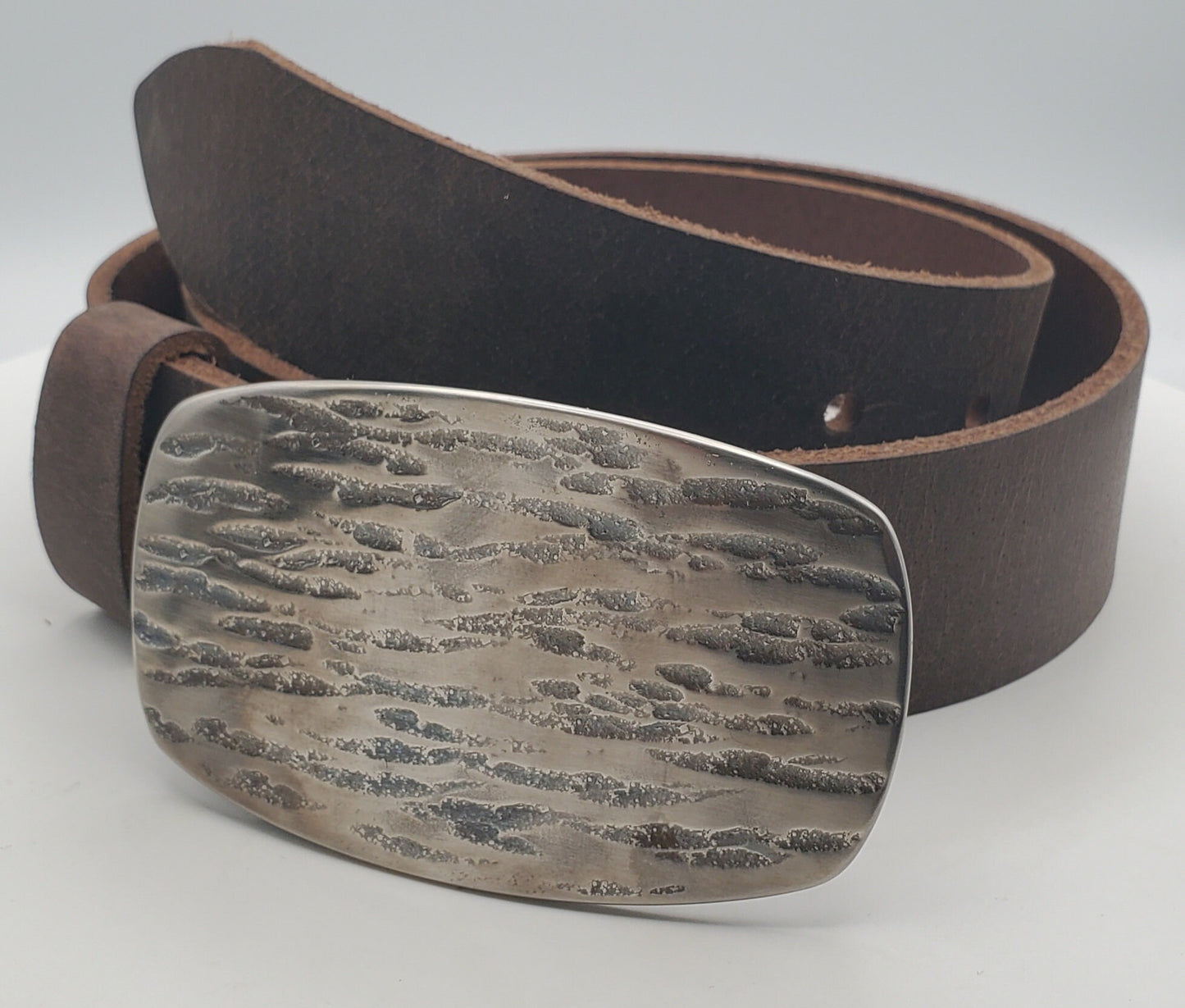 Belt & Buckle Hand Forged Solid Stainless Steel with 1.5" Leather Jean Belt Handmade Gifts Gifts Made in Canada Hypoallergenic Buckle N Belt