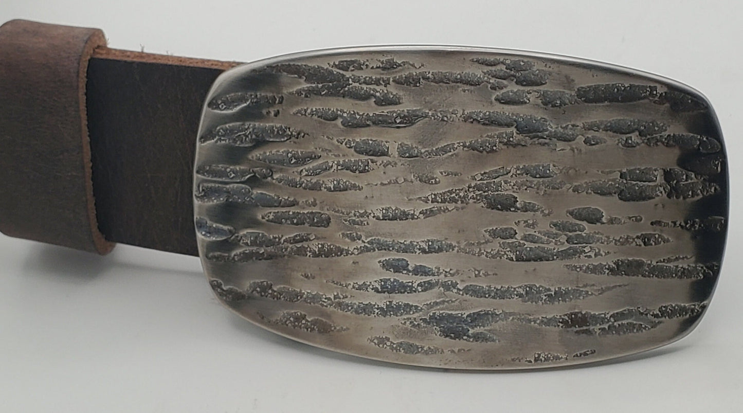 Belt & Buckle Hand Forged Solid Stainless Steel with 1.5" Leather Jean Belt Handmade Gifts Gifts Made in Canada Hypoallergenic Buckle N Belt