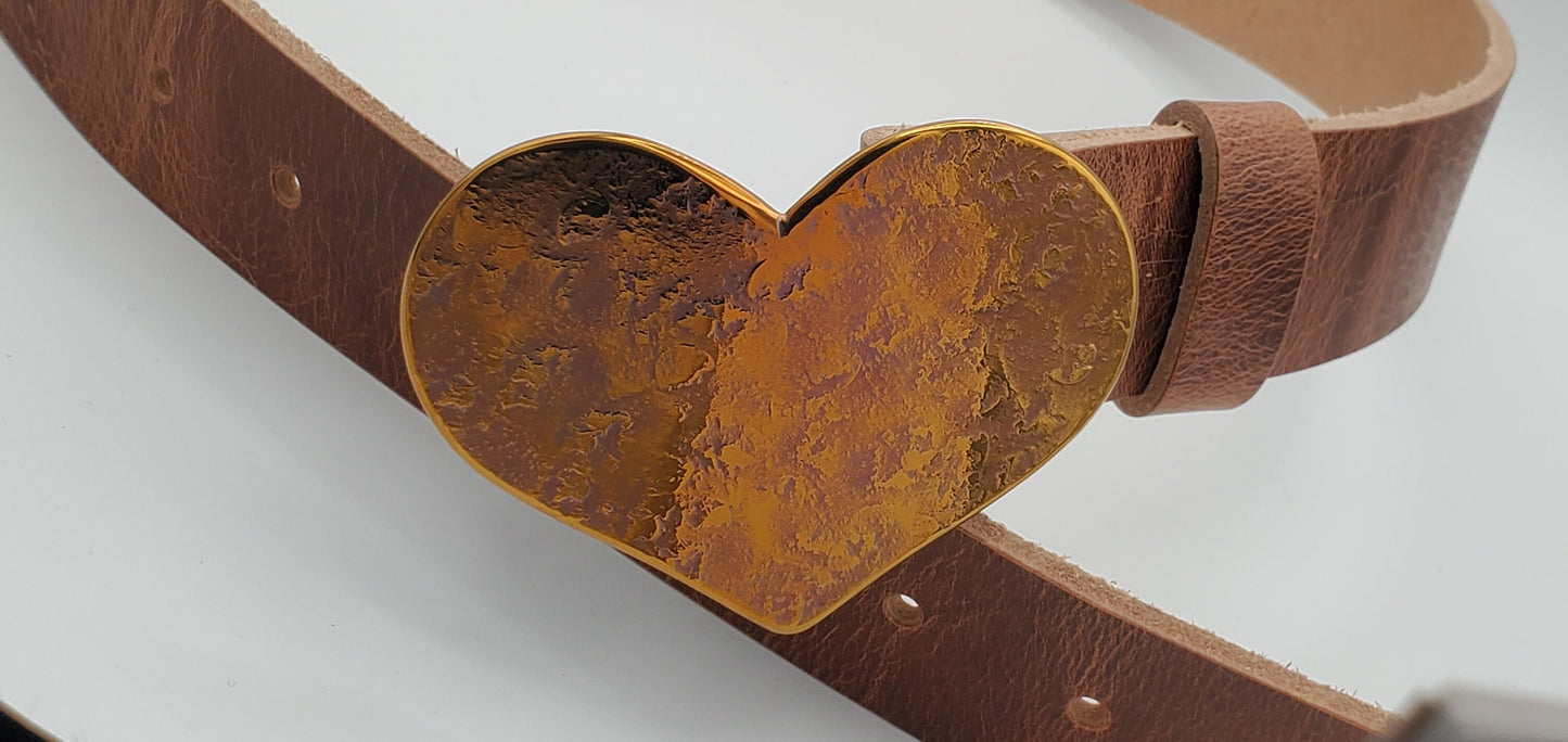 Heart Belt Buckle Mother's Day Lover's Bronze Anniversary Hand Forged Hypoallergenic Accessories Stainless Steel Buckle Fits 1.1/2" Belt